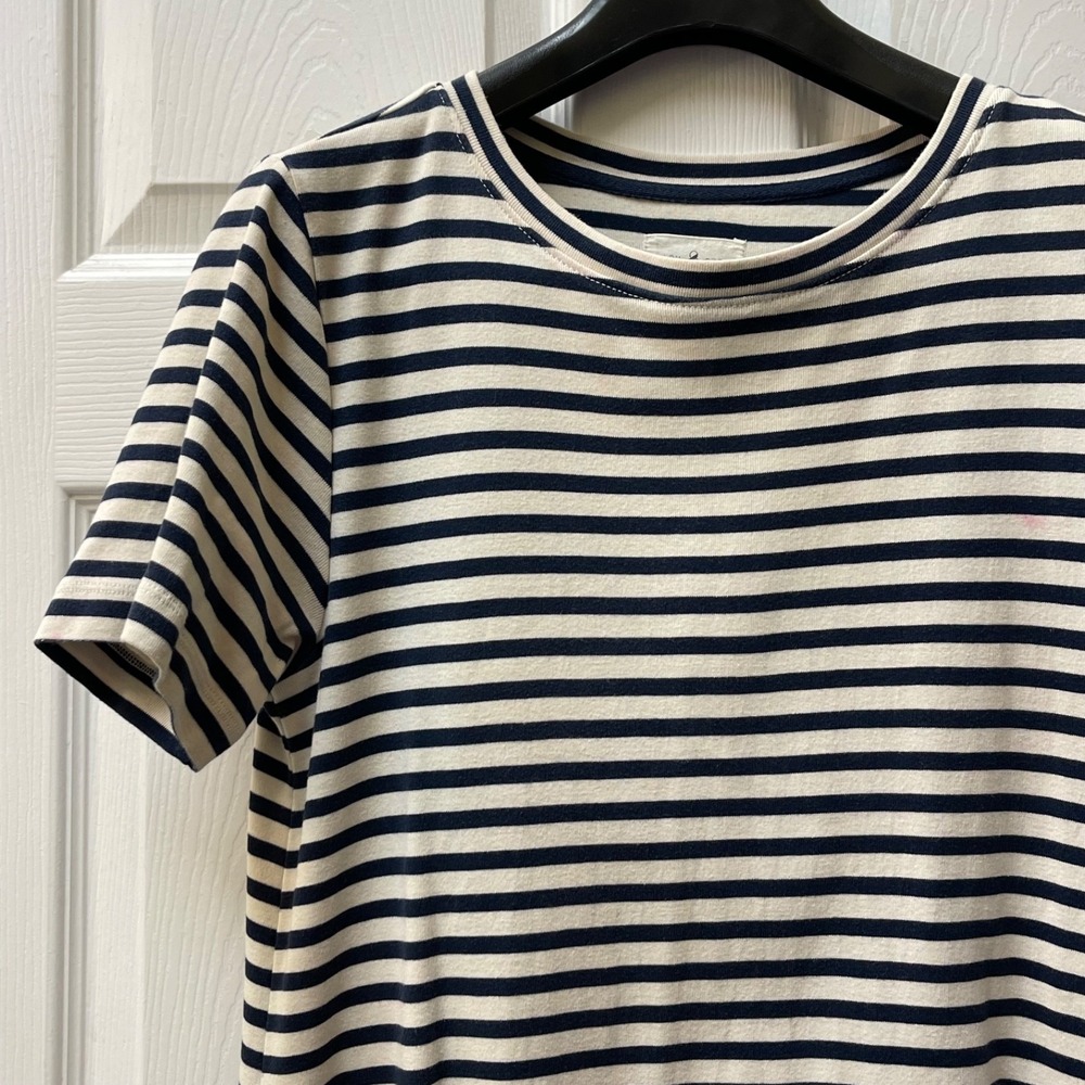 Lou & Grey Women's Size Medium Striped Midi Tee Dress Navy Blue White Nautical